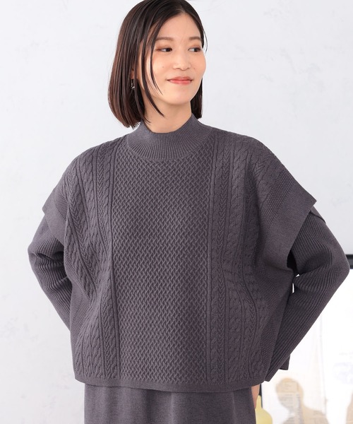 GALLORIA（ギャローリア）の「ケーブル柄ポンチョ付ニットワンピース（ワンピース・レディース・チャコールグレー/モカ・S/M/L/LL）」の5枚目の写真