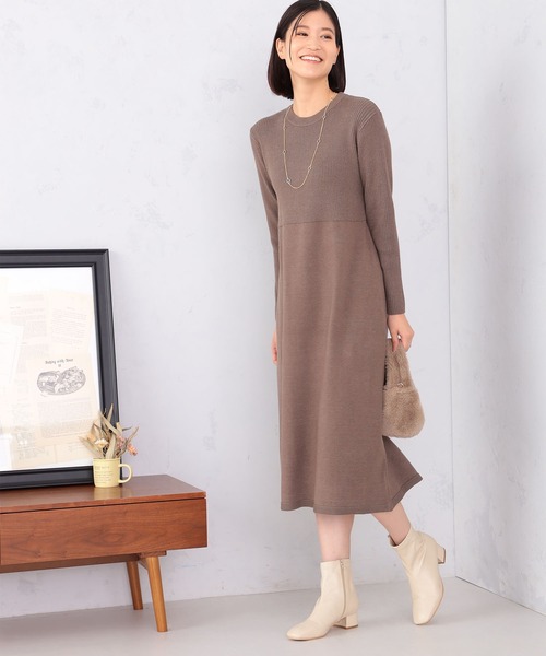 GALLORIA（ギャローリア）の「ケーブル柄ポンチョ付ニットワンピース（ワンピース・レディース・チャコールグレー/モカ・S/M/L/LL）」の10枚目の写真