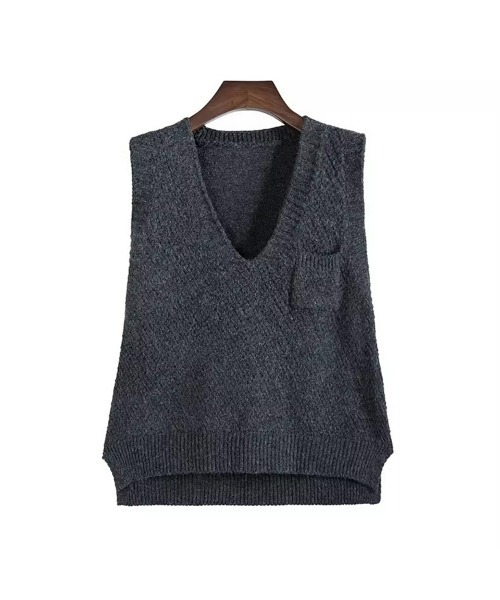 SEU（エスイーユー）の「ニットベスト レディース 重ね着 Vネック ゆったり 前後差 サイドスリット オフィスカジュアル きれいめカジュアル レディース韓国（ベスト・レディース・ブラウン/ネイビー/チャコール・フリー）」の9枚目の写真