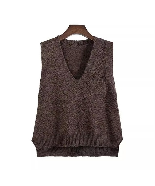 SEU（エスイーユー）の「ニットベスト レディース 重ね着 Vネック ゆったり 前後差 サイドスリット オフィスカジュアル きれいめカジュアル レディース韓国（ベスト・レディース・ブラウン/ネイビー/チャコール・フリー）」の16枚目の写真