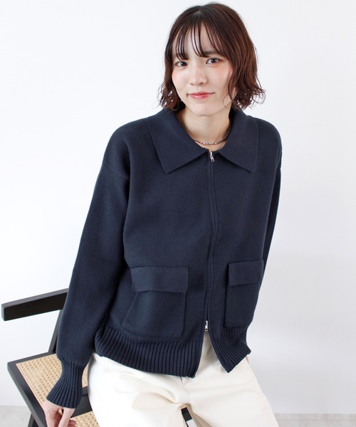 ABYS(アビス)の「zip付ニットカーディガン(カーディガン/ボレロ・レディース・ネイビー/レッド/アイボリー・FREE)」の2枚目の写真