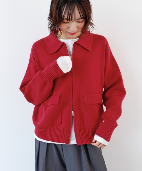 ABYS(アビス)の「zip付ニットカーディガン(カーディガン/ボレロ・レディース・ネイビー/レッド/アイボリー・FREE)」の3枚目の写真