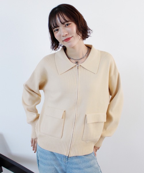 ABYS(アビス)の「zip付ニットカーディガン(カーディガン/ボレロ・レディース・ネイビー/レッド/アイボリー・FREE)」の4枚目の写真