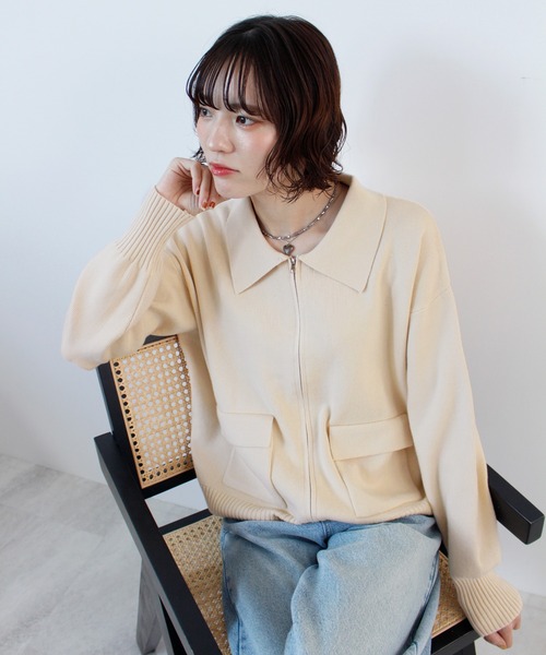 ABYS(アビス)の「zip付ニットカーディガン(カーディガン/ボレロ・レディース・ネイビー/レッド/アイボリー・FREE)」の7枚目の写真