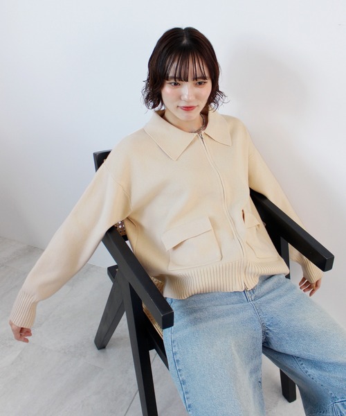 ABYS(アビス)の「zip付ニットカーディガン(カーディガン/ボレロ・レディース・ネイビー/レッド/アイボリー・FREE)」の9枚目の写真