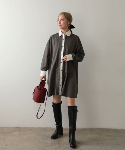 DONOBAN（ドノバン）の「ダブルカラーシャツワンピース（シャツワンピース・レディース・ブラック/グレー・ONE SIZE）」の18枚目の写真