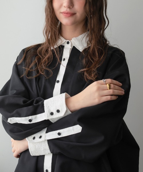 DONOBAN（ドノバン）の「ダブルカラーシャツワンピース（シャツワンピース・レディース・ブラック/グレー・ONE SIZE）」の9枚目の写真