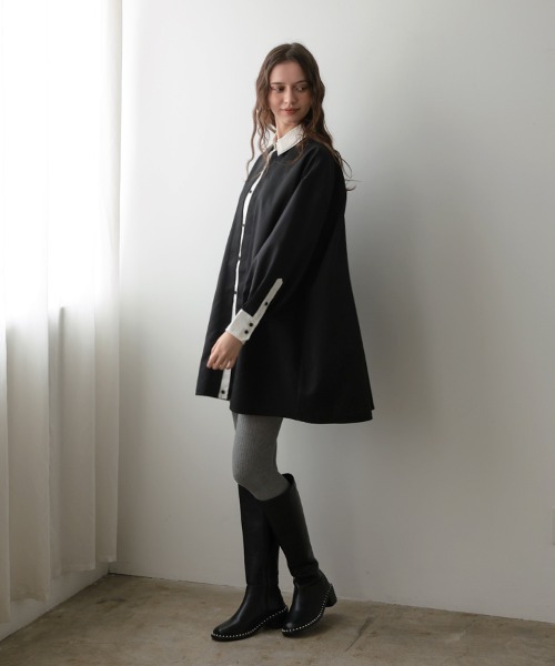 DONOBAN（ドノバン）の「ダブルカラーシャツワンピース（シャツワンピース・レディース・ブラック/グレー・ONE SIZE）」の4枚目の写真