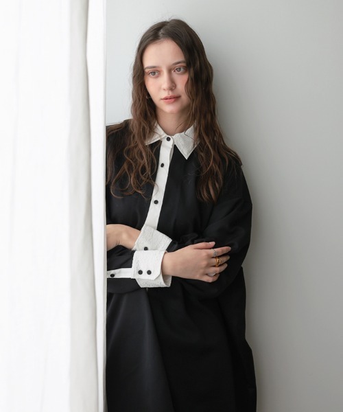 DONOBAN（ドノバン）の「ダブルカラーシャツワンピース（シャツワンピース・レディース・ブラック/グレー・ONE SIZE）」の6枚目の写真