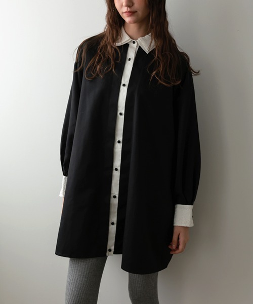 DONOBAN（ドノバン）の「ダブルカラーシャツワンピース（シャツワンピース・レディース・ブラック/グレー・ONE SIZE）」の5枚目の写真