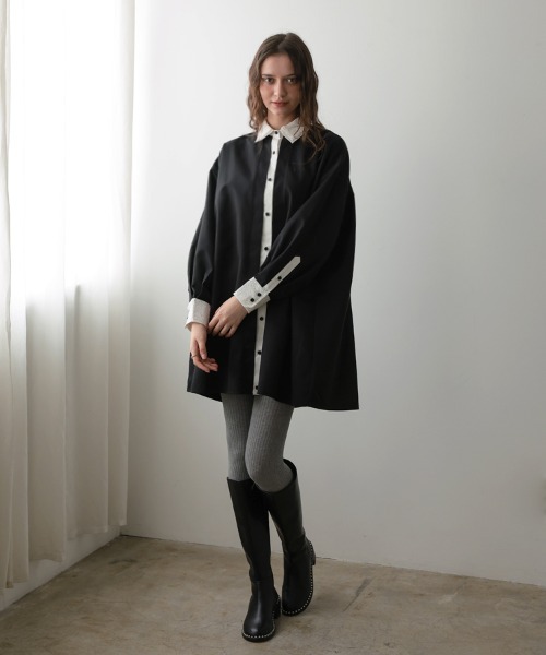 DONOBAN（ドノバン）の「ダブルカラーシャツワンピース（シャツワンピース・レディース・ブラック/グレー・ONE SIZE）」の10枚目の写真