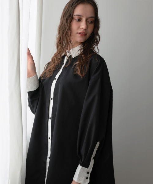 DONOBAN（ドノバン）の「ダブルカラーシャツワンピース（シャツワンピース・レディース・ブラック/グレー・ONE SIZE）」の7枚目の写真