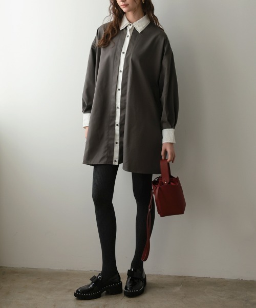 DONOBAN（ドノバン）の「ダブルカラーシャツワンピース（シャツワンピース・レディース・ブラック/グレー・ONE SIZE）」の11枚目の写真