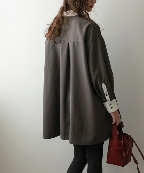 DONOBAN（ドノバン）の「ダブルカラーシャツワンピース（シャツワンピース・レディース・ブラック/グレー・ONE SIZE）」の12枚目の写真