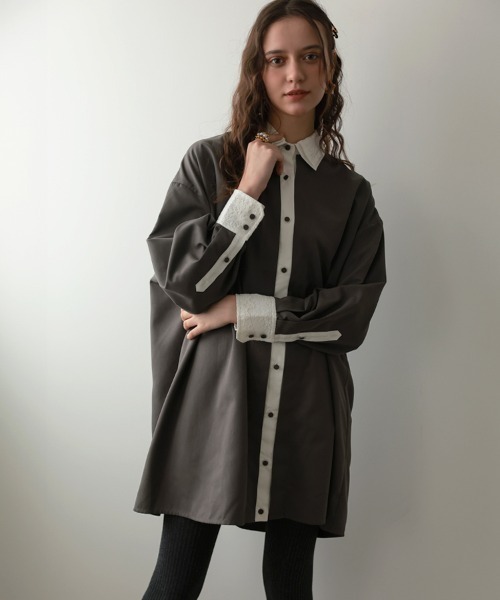 DONOBAN（ドノバン）の「ダブルカラーシャツワンピース（シャツワンピース・レディース・ブラック/グレー・ONE SIZE）」の13枚目の写真