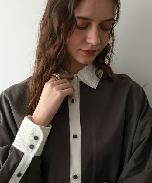 DONOBAN（ドノバン）の「ダブルカラーシャツワンピース（シャツワンピース・レディース・ブラック/グレー・ONE SIZE）」の14枚目の写真