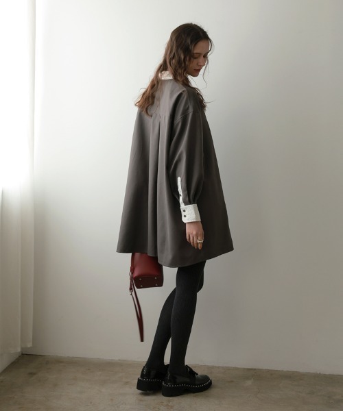 DONOBAN（ドノバン）の「ダブルカラーシャツワンピース（シャツワンピース・レディース・ブラック/グレー・ONE SIZE）」の15枚目の写真