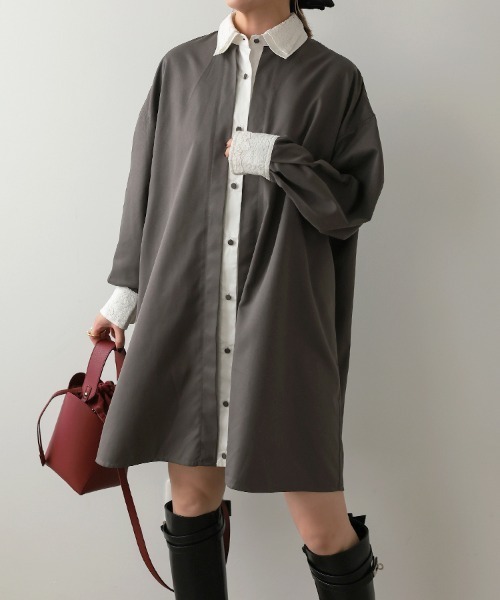 DONOBAN（ドノバン）の「ダブルカラーシャツワンピース（シャツワンピース・レディース・ブラック/グレー・ONE SIZE）」の21枚目の写真