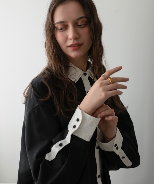 DONOBAN（ドノバン）の「ダブルカラーシャツワンピース（シャツワンピース・レディース・ブラック/グレー・ONE SIZE）」の3枚目の写真