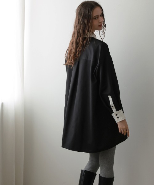DONOBAN（ドノバン）の「ダブルカラーシャツワンピース（シャツワンピース・レディース・ブラック/グレー・ONE SIZE）」の8枚目の写真