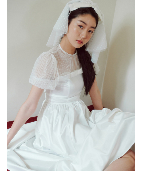GANISONG(ガニソン)の「ブライダルシアーリボンラインドレス_ホワイト(ワンピース・レディース・その他・SMALL/MEDIUM)」の3枚目の写真