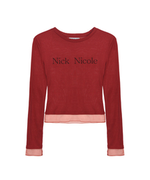 NICOLE SHEER LAYERED LOGO SLEEVE TOP_RED