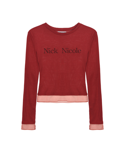 NICK&NICOLE(ニックアンドニコール)の「NICOLE SHEER LAYERED LOGO SLEEVE TOP_RED(Tシャツ/カットソー・レディース・その他・FREE)」の1枚目の写真