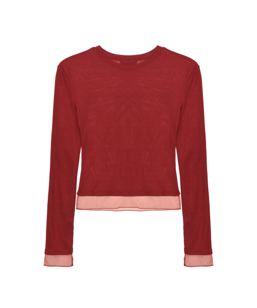 NICK&NICOLE(ニックアンドニコール)の「NICOLE SHEER LAYERED LOGO SLEEVE TOP_RED(Tシャツ/カットソー・レディース・その他・FREE)」の2枚目の写真