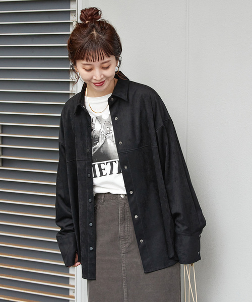 B.C STOCK（ベーセーストック）の「《追加》スウェードライクシャツ（シャツ/ブラウス・レディース・キャメル/ブラック・FREE）」の8枚目の写真