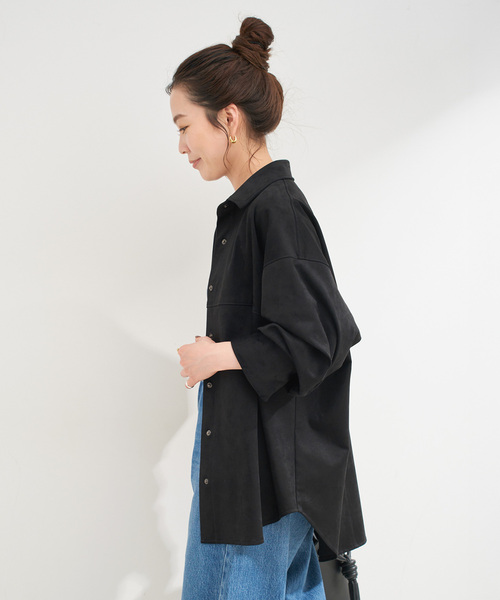 B.C STOCK（ベーセーストック）の「《追加》スウェードライクシャツ（シャツ/ブラウス・レディース・キャメル/ブラック・FREE）」の17枚目の写真