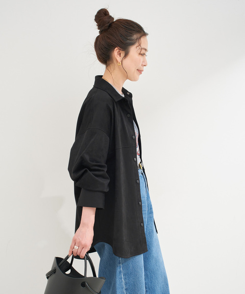 B.C STOCK（ベーセーストック）の「《追加》スウェードライクシャツ（シャツ/ブラウス・レディース・キャメル/ブラック・FREE）」の18枚目の写真