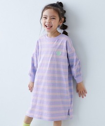 devirock（デビロック）の「綿100% お洗濯してもよれにくい ビッグシルエット 袖リブ ボーダー 長袖ワンピース（ワンピース・キッズ）」