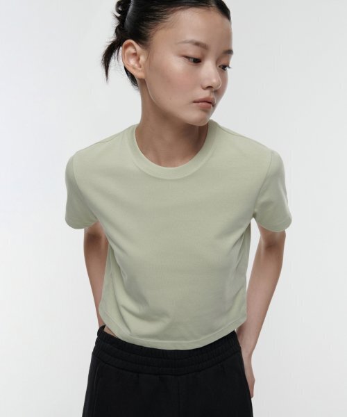 MUSINSA STANDARD WOMAN（ムシンサスタンダードウーマン）の「[クールタンダード] ウィメンズ クルーネック クロップTシャツ [ペイルグリーン]（Tシャツ/カットソー・レディース・その他・SMALL/MEDIUM/LARGE/X-LARGE/X-SMALL）」の3枚目の写真