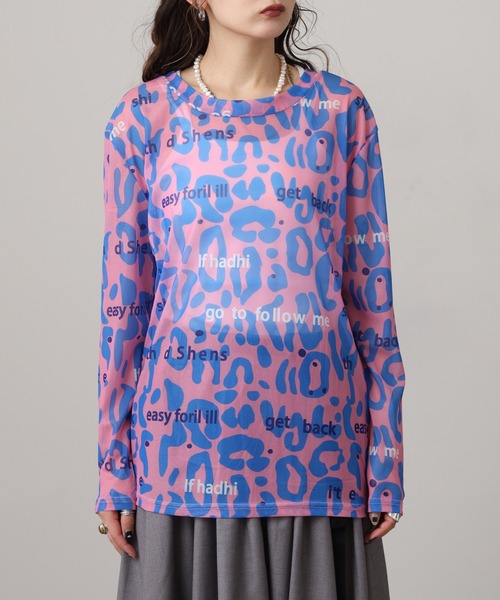 crossi（クロッシー）の「アルファベット&レオパード柄チュールレース長袖カットソー（Tシャツ/カットソー・レディース・ピンク/ブラック/ホワイト/グリーン・FREE）」の10枚目の写真