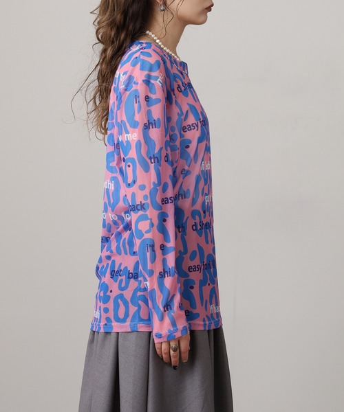 crossi（クロッシー）の「アルファベット&レオパード柄チュールレース長袖カットソー（Tシャツ/カットソー・レディース・ピンク/ブラック/ホワイト/グリーン・FREE）」の11枚目の写真