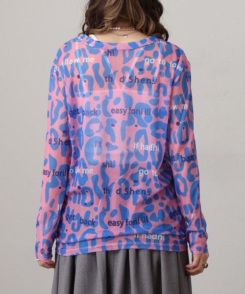 crossi（クロッシー）の「アルファベット&レオパード柄チュールレース長袖カットソー（Tシャツ/カットソー・レディース・ピンク/ブラック/ホワイト/グリーン・FREE）」の12枚目の写真