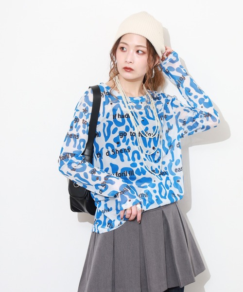crossi（クロッシー）の「アルファベット&レオパード柄チュールレース長袖カットソー（Tシャツ/カットソー・レディース・ピンク/ブラック/ホワイト/グリーン・FREE）」の16枚目の写真