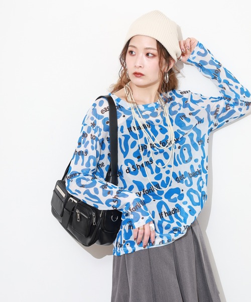 crossi（クロッシー）の「アルファベット&レオパード柄チュールレース長袖カットソー（Tシャツ/カットソー・レディース・ピンク/ブラック/ホワイト/グリーン・FREE）」の18枚目の写真