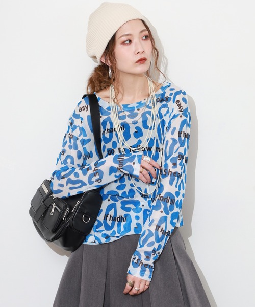 crossi（クロッシー）の「アルファベット&レオパード柄チュールレース長袖カットソー（Tシャツ/カットソー・レディース・ピンク/ブラック/ホワイト/グリーン・FREE）」の19枚目の写真