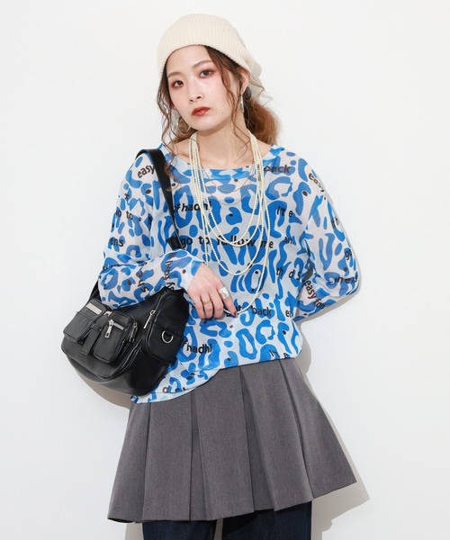 crossi（クロッシー）の「アルファベット&レオパード柄チュールレース長袖カットソー（Tシャツ/カットソー・レディース・ピンク/ブラック/ホワイト/グリーン・FREE）」の20枚目の写真