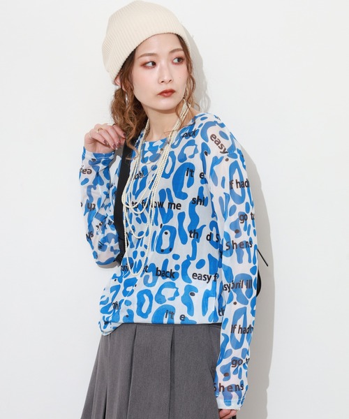 crossi（クロッシー）の「アルファベット&レオパード柄チュールレース長袖カットソー（Tシャツ/カットソー・レディース・ピンク/ブラック/ホワイト/グリーン・FREE）」の21枚目の写真