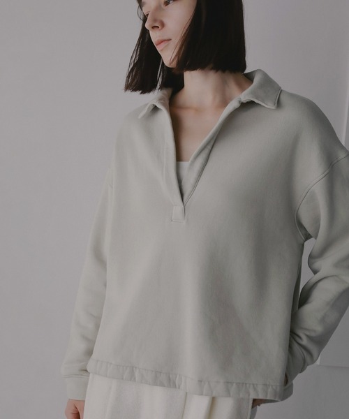 MANOF(マノフ)の「VINTAGE POLO TOPS(スウェット・レディース・ブラック/ベージュ・F)」の2枚目の写真