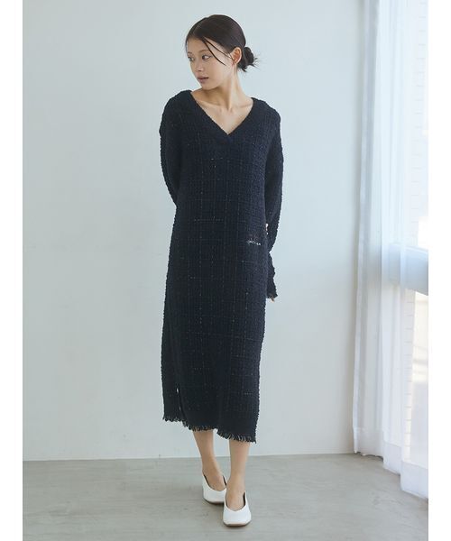 ジェラートピケ　 「JOEL ROBUCHON」ツイードモコVネックワンピース JOEL ROBUCHON】ツイードモコVネックワンピース(ワンピース)｜ルーム