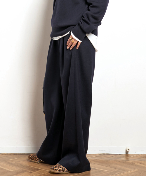 EVERYDAY I LIKE.（エヴリディアイライク）の「*イージーワイドパンツ(フラノ)2（スラックス・レディース・ネイビー・40/38/36）」の2枚目の写真