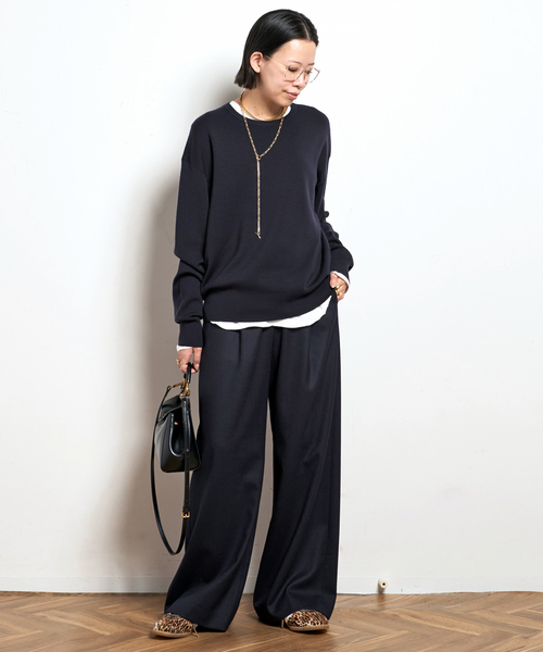 EVERYDAY I LIKE.（エヴリディアイライク）の「*イージーワイドパンツ(フラノ)2（スラックス・レディース・ネイビー・40/38/36）」の4枚目の写真