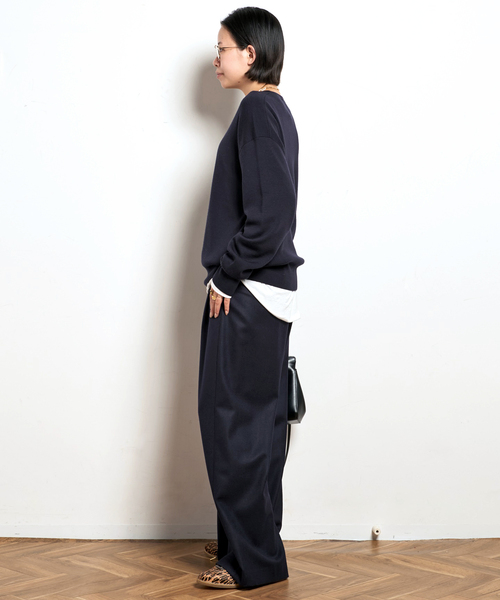 EVERYDAY I LIKE.（エヴリディアイライク）の「*イージーワイドパンツ(フラノ)2（スラックス・レディース・ネイビー・40/38/36）」の5枚目の写真