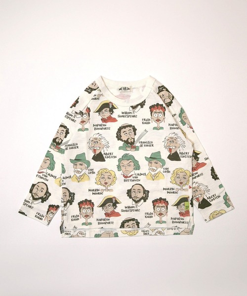 MAKE YOUR DAY（メイクユアデイ）の「コミックえらい人総柄長袖Tシャツ■80～140cm（Tシャツ/カットソー・キッズ・アイボリー/オフホワイト・80/90/100/110/120/130/140）」の2枚目の写真