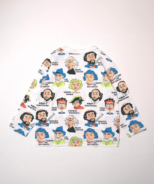 MAKE YOUR DAY（メイクユアデイ）の「コミックえらい人総柄長袖Tシャツ■80～140cm（Tシャツ/カットソー・キッズ・アイボリー/オフホワイト・80/90/100/110/120/130/140）」の3枚目の写真