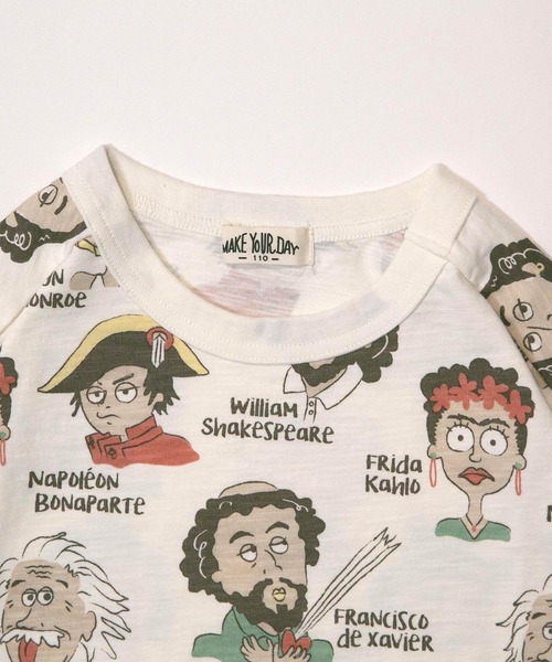 MAKE YOUR DAY（メイクユアデイ）の「コミックえらい人総柄長袖Tシャツ■80～140cm（Tシャツ/カットソー・キッズ・アイボリー/オフホワイト・80/90/100/110/120/130/140）」の13枚目の写真