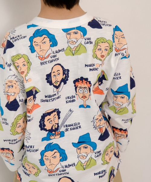 MAKE YOUR DAY（メイクユアデイ）の「コミックえらい人総柄長袖Tシャツ■80～140cm（Tシャツ/カットソー・キッズ・アイボリー/オフホワイト・80/90/100/110/120/130/140）」の7枚目の写真